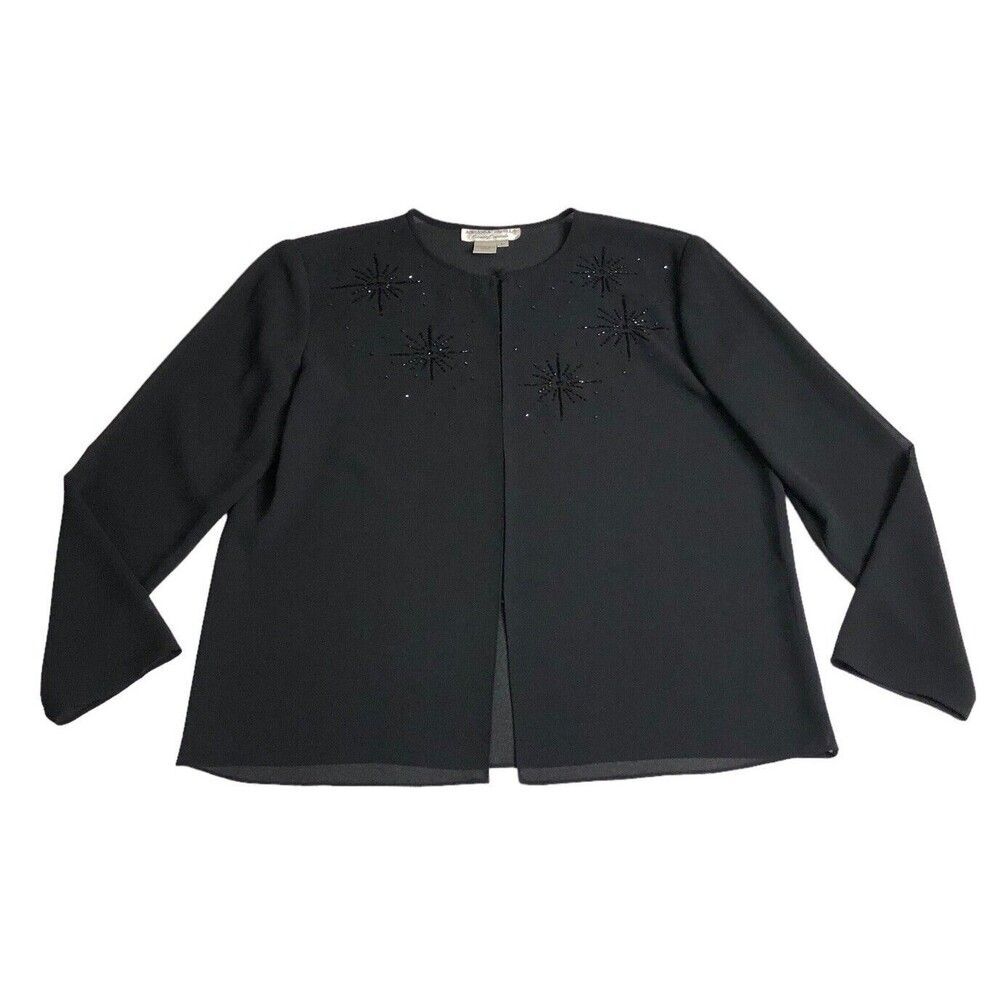 Adrianna Papell Evening Essentials Cardigan Womens Large Black Sheer Beaded Top